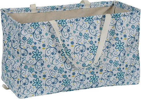 Household Essentials 2244 Krush Canvas Utility Tote | Reusable Grocery Shopping Laundry Carry Bag | White With Floral Design, 22" L X 11" W X 13" H