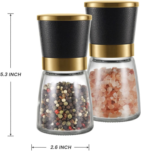 Gold Salt and Pepper Grinder Set Stainless steel Salt and Pepper Shaker Set Gold Ceramic Adjustable Coarseness Spice Grinder Black Peppercorn Sea Salt Mill Home Kitchen Gift