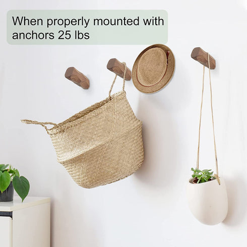 Wood Wall Hooks,4 Wooden Coat Hooks Wall Hangers, Wooden Wall Hat Hooks, Irregular Wooden Wall Hooks for Hanging Hats, Coats, Towels (Walnut)