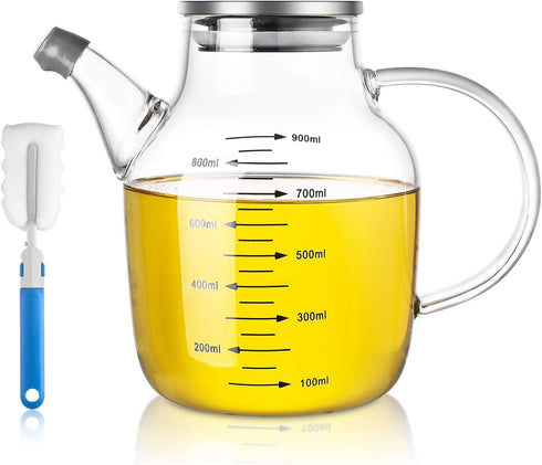 Glass Cooking Oil Dispenser 30oz - ZDZDZ Glass Cruet Vinegar Dispenser, Oil Bottle for Kitchen, BBQ, Making Salad, Cooking, Baking, Roasting, Grilling,Frying