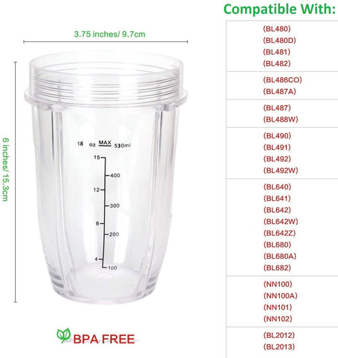 Blendin 2 Pack Small 18 Ounce Cup with Sip N Seal Flip Lids, Compatible with Nutri Ninja Auto-iQ 1000w Series and Duo Blenders