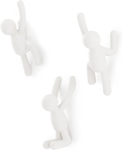 Umbra Buddy Decorative Wall Mounted Hooks for Hanging Coats, Scarves, Bags, Purses, Backpacks, Towels and More, Set of 3, White, 3 Count