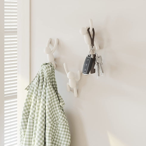 Umbra Buddy Decorative Wall Mounted Hooks for Hanging Coats, Scarves, Bags, Purses, Backpacks, Towels and More, Set of 3, White, 3 Count