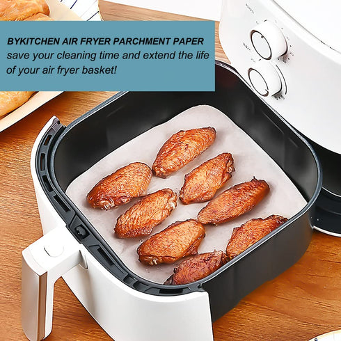 BYKITCHEN Air Fryer Parchment Paper, 8.7x8.7 Inches, Set of 200, Nonstick Square Parchment Paper for Air Fryer, Compatible with Ninja Foodi, Cosori, Philips, Power XL Air Fryers and More