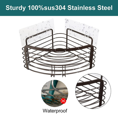 Smatorga Corner Shower Caddy Organizer Adhesive?Shower Corner Shelf Rack with Hook for Bathroom, Washroom, Kitchen, Stainless Steel,Bronze
