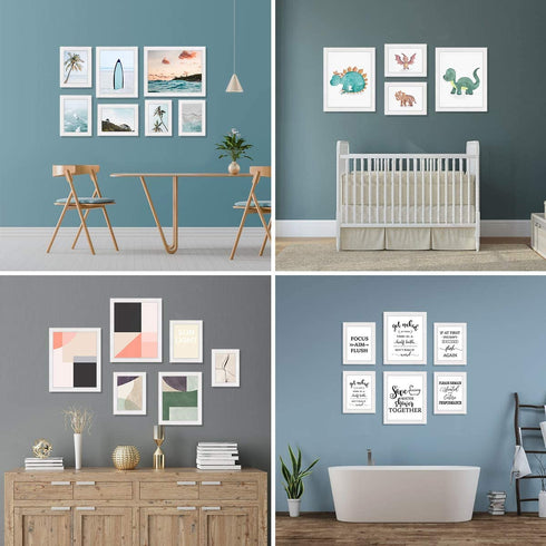 Hap Tim 11x14 Picture Frame Set of 2,Each White Wood Pattern Frame with 2 Mats,Display 8x10 or Four 4x6 Photos with Mat ,11x14 Picture Without Mat for Wall Display
