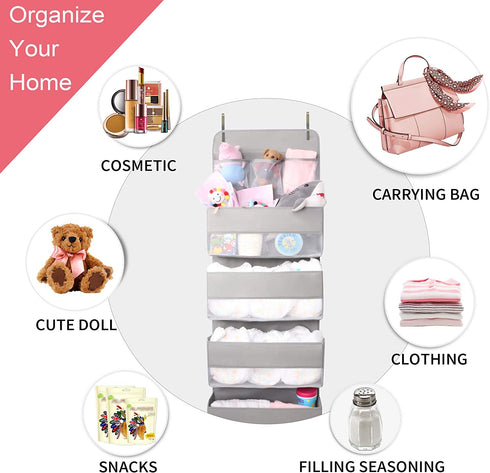 Over Door Hanging Organizer Storage - 7 Large Pockets Closet Bathroom Baby Nursery Organizer Perspective Window Wall Mount Rack for Clothes Toys Sundries(Grey)