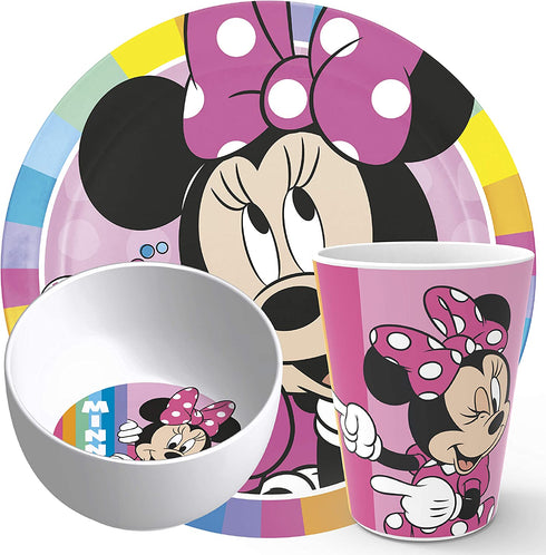 Zak Designs Kids Dinnerware Set Disney Minnie Mouse, Includes Plate, Bowl, and Tumbler, Non-BPA Made of Durable Melamine Material and Perfect for Kids (3-Piece Set)