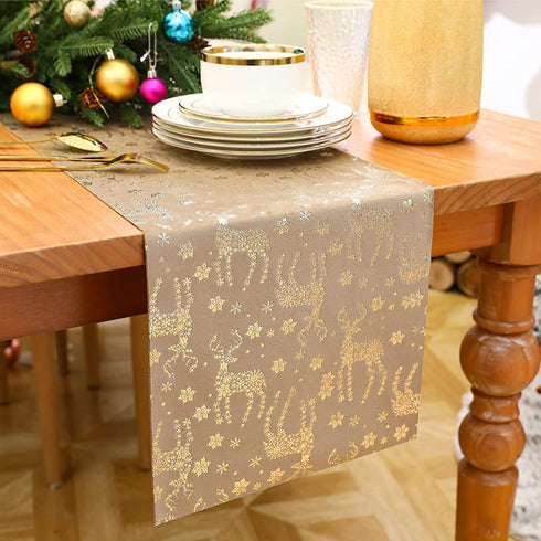 Christmas Table Runner 98.5inch Velvet & Bronzing with Reindeer Christmas Table Decorations for Christmas Decorations 11inchX98.5inc