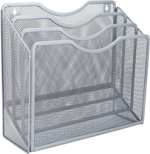 EasyPAG Mesh Desktop/Wall Mounted File Holder Organizer Literature Rack Silver