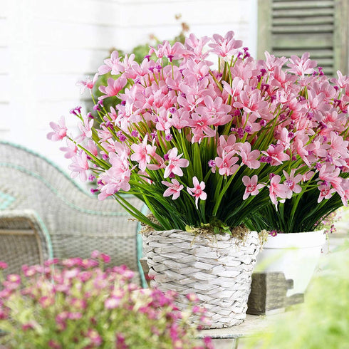 URSTOUD 20 Bundles Artificial Daffodils Flowers, Fake Artificial Greenery UV Resistant No Fade Faux Plastic Plants for Wedding Bridal Bouquet Home Garden Kitchen Office Vase(Pink) (OUD-LB-20P-Pink)