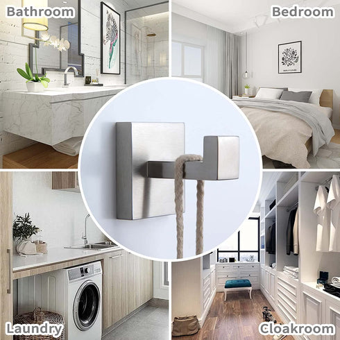 Bathroom Towel Hook 2 PCS, Angle Simple SUS304 Stainless Steel Bath Towel Holder, Square Robe Hook for Wall, Brushed Nickel
