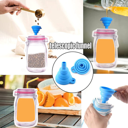 81 Pcs Reusable Mason Jar Bags Food Storage Plastic Bags Multi-Size Fresh Leak Proof Sandwich Snack Zipper Bags with Chalkboard Label Sticker Silicone Funnel for Kitchen Camping Travel Office