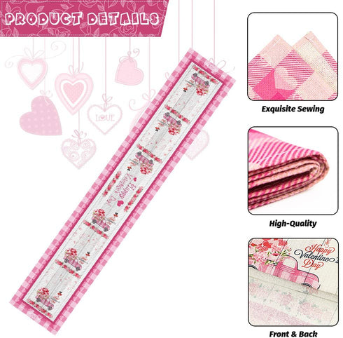 Nialnant Valentines Day Table Runner, Pink Truck Table Runners for Kitchen Family Dinner Table Holiday Farmhouse Home Valentines Day Decoration, Buffalo Check Heart Pattern - 13 x 72 Inch