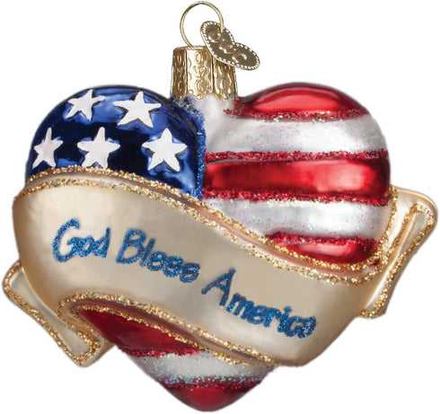 Old World Christmas Ornaments God Bless America Heart Glass Blown Ornaments for Christmas Tree