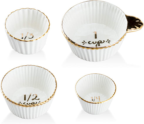 Gracie China by Coastline Imports Gold Trim White Porcelain Fluted 4-Piece Measuring Cup Set