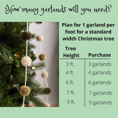 Zoe Frances Designs Pom Pom Garland Christmas | Neutral Christmas Decorations | Christmas Pom Pom Garland for Christmas Tree | Felt Ball Garland Christmas