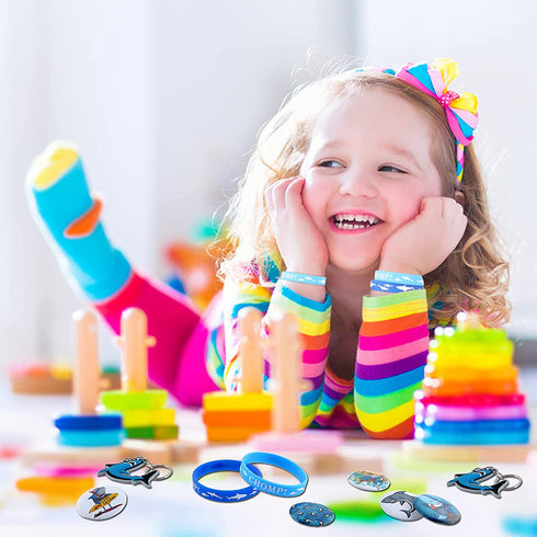 98 Pieces Shark Party Favors, Shark Keychain Goodie Bags with Rubber Bracelets, Shark Button Pins, Shark Bags and Shark Stickers for Shark Theme Birthday Party Baby Shower Holiday