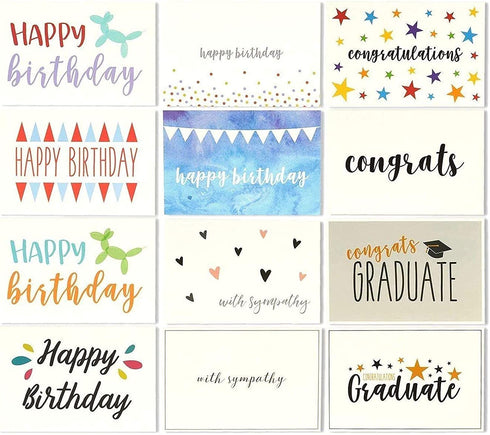 144 Greeting Cards Assortment Bulk Box for All Occasions, Birthday, Graduation, Baby Shower & Thank You, 48 Assorted Designs with Envelopes, 4 x 6 Inches
