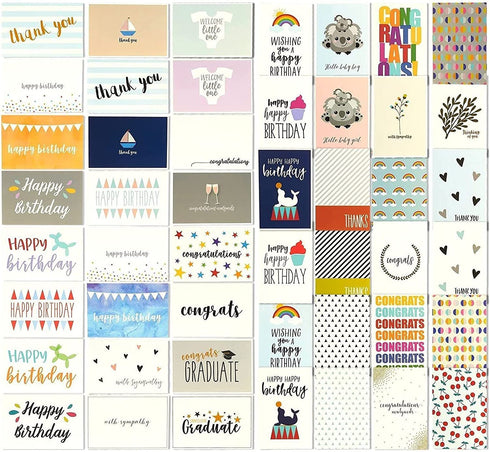 144 Greeting Cards Assortment Bulk Box for All Occasions, Birthday, Graduation, Baby Shower & Thank You, 48 Assorted Designs with Envelopes, 4 x 6 Inches