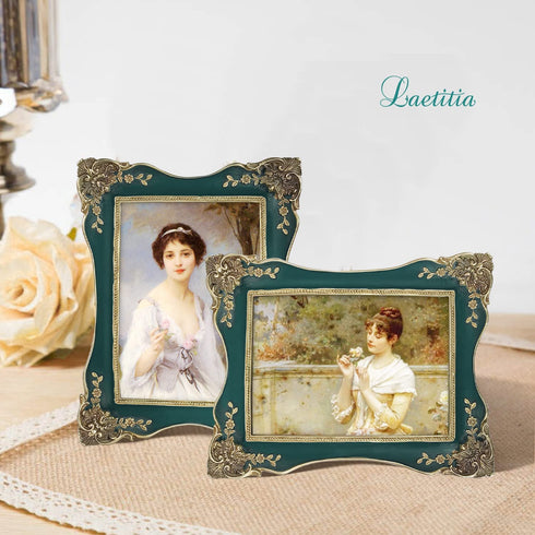 Laetitia Vintage Picture Frame 5x7 Inch/ 8x10 Inch, Elegant Antique Photo Frames with Glass Front, Photo Display, Tabletop Wall Hanging, Gift Ideas, Christmas Gift Idea, Golden pattern (Green, 5 x 7 Inch)