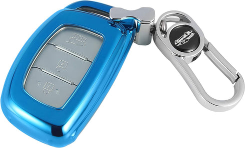 Key Fob Cover for Hyundai, Soft TPU Key Fob Case Full Protector Fit Hyundai 2018 2019 2020 2021 Sonata Elantra Tucson Venue Ioniq I40 IX35 I45 3/4 Buttons Keyless Entry Remote Control - Blue