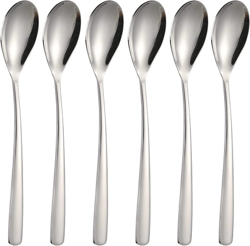 Soup Spoons Set of 6 Stainless Steel Round Spoons Asian Soup Spoon Long Handle Dinner Spoons for Kitchen Restaurant Home