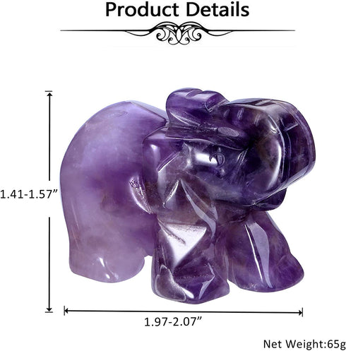 Top Plaza 2 Inches Amethyst Crystals Elephant Figurines Decor Reiki Healing Crystal Stone Crafts Statues Elephant Gifts Collectible Decor for Home Office Desk
