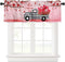 Kitchen Cafe Window Valance Valentine's Day Red Love Tree Rod Pocket Short Curtain Panel Spring Curtains, Romantic Farm Truck with Heart Window Treatments Drapes for Living Room Bathroom Bedroom