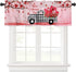 Kitchen Cafe Window Valance Valentine's Day Red Love Tree Rod Pocket Short Curtain Panel Spring Curtains, Romantic Farm Truck with Heart Window Treatments Drapes for Living Room Bathroom Bedroom