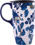 Ceramic Mug with Lid and Handle,17oz. Tall Coffee Cup for Home,Party and Birthday,Blue Flower