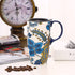 Ceramic Mug with Lid and Handle,17oz. Tall Coffee Cup for Home,Party and Birthday,Blue Flower