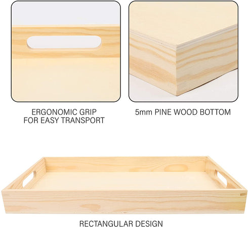 LotFancy 5PC Wooden Nested Serving Trays, Unfinished Natural Wood Trays with Handles, for Craft and Decor, Food Organizer for Breakfast, Lunch, Dinner