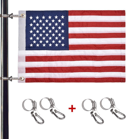 Universal Boat Flag Marine 12"x18" with 4 Boat Flag Pole Kits USA Flag with 50 Embroidered Stars American Boat Flag