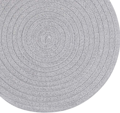 SHACOS Round Placemats Set of 4 Heat Resistant Cotton Rope Braided 12 inch Place Mats for Dining Table Thick Fabric Absorbent Table Mats Trivet (Light Gray, 12 Inch)