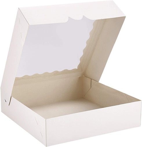 Tcoivs 20-Pack Pie Boxes 10" x 10" x 2.5", Cookie Boxes, Bakery Boxes with Window for Muffins, Donuts and Pastries (White)