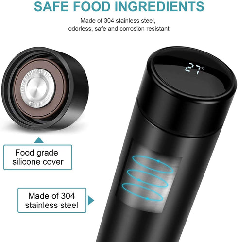 Water Bottle, Tea Infuser Bottle Thermoses Water Bottle, Travel Mug with Smart LCD Touch Screen, Keep Hot Or Cold, Car Portable Travel Tea Coffee Vacuum Thermoses Cup, Anti-collision, Leak-proof, 18oz