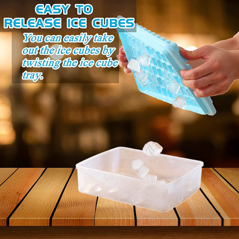 SQLHM Ice Cube Tray with Lid and Bin 55 - Ice Cube Molds for Freezer BPA Free Ice Container Comes with Scoop and Cover (Blue)Ice Cube Molds & Trays