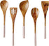 Wooden Cooking Utensils Set for Kitchen, Non Stick Cookware Tools Includes Wooden Spoon for Cooking, Spatula, Fork, Slotted Turner, Corner Spoon, Set of 5-12 Inches Long, Acacia Wood, Blush Pink