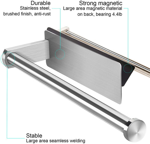 Paper Towel Holders Magnetic Steel Brushed Towel Roll Holders with Strong Magnetic Backing - Fit for Large Paper Towels-for Kitchen,Refrigerator,Grill,Toolbox,Garage,Shop
