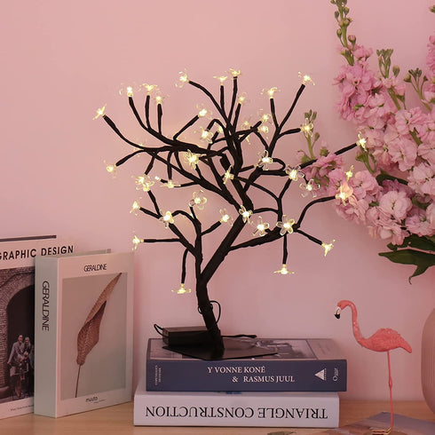 Bonsai Tree Light Artificial Tree Led Flower Cherry Blossom Light Adjustable Branches Battery Operated for Room Decoration and Gift (Warm White)