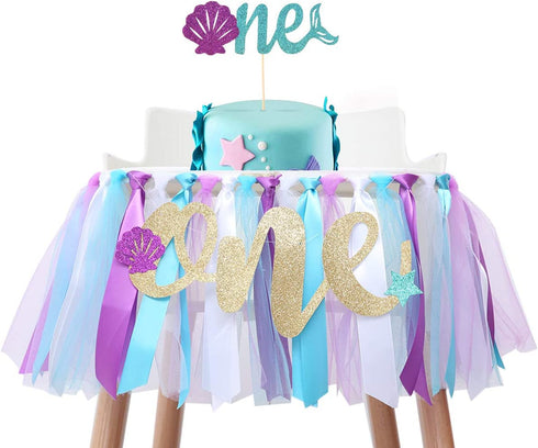 1st Birthday Tutu Decoration for Party - Mermaid Princess 1st Birthday Party - Mermaid Baby Skirt Photo Booth Props and Backdrop Cake Smash - Best Princess Birthday Party Supplies (Purple Blue)