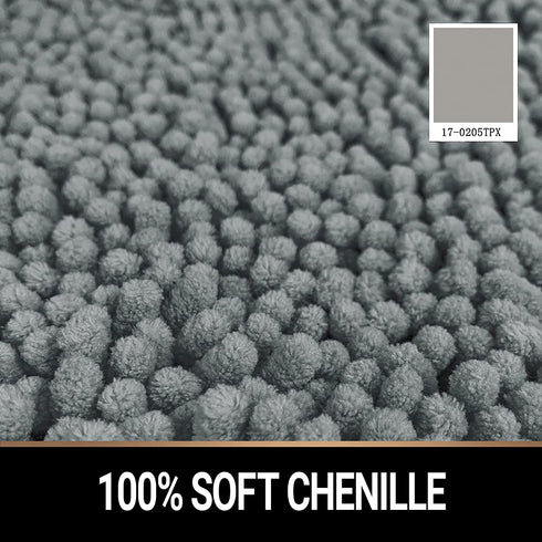 MAYSHINE Soft Plush Microfiber Bathroom Rug, Absorbent Machine Washable Chenille Bath Mat | Non-Slip Quick Dry Shag Carpet, Great for Bath, Shower, Bedroom, or Door Mat (Gray, 17x24)