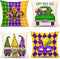 4TH Emotion Mardi Gras Pillow Covers 18x18 Set of 4 Spring Farmhouse Decor Beads Eye Mask Fleur De Lis Feather Gnomes Truck Holiday Decorations Throw Cushion Case for Home Decorations TH084
