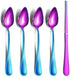 Grapefruit Spoons & Grapefruit Knife, Stainless Steel Grapefruit Utensil Set, Serrated Edge & Thick Gauge Handle, Rainbow Kitchen Tool with Non-stick Plating for Kiwi, Dessert, Apple (5 PCS)