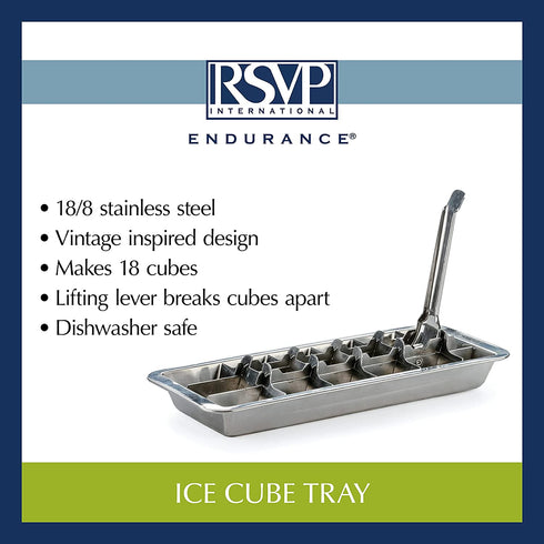 RSVP International Endurance® Vintage Inspired Ice Cube Tray, 11" | Retro Design for Bars & Kitchens | Levers Remove Cubes | Heavy Duty Stainless Steel | Dishwasher Safe