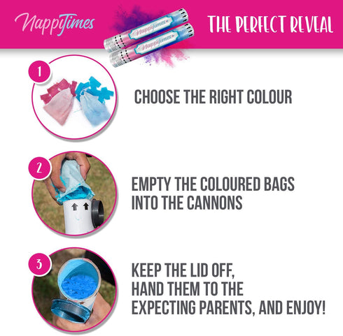 Nappy Times Baby Gender Reveal Party Supplies 2x Pink OR 2x Blue Fillable Gender Reveal Confetti Cannon | Easy to Set Up Gender Reveal Decorations with Pink and Blue Gender Reveal Balloons