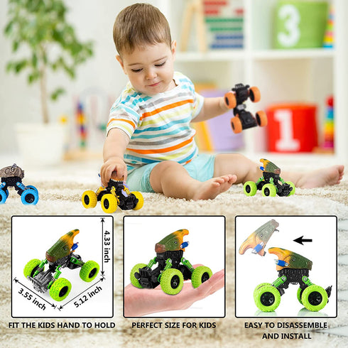 Dinosaur Toys for Kids 3-5, Monster Trucks Dino Toy for 3 Year Old Boys and Toddlers, 4 Pack Pull Back Toy Cars, Dinosaur Games with T-Rex, Birthday Gifts for Kids 3 4 5 and Up