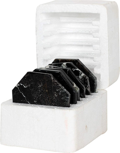 Coaster Set of 6 Black Handmade Marble Coffee 3.5 Inches Star Coasters Set for Mug Glass Drinks - Ideal for Car and Outdoor Pot Mat Caddy Kitchen Cup Pad Coaster Sets