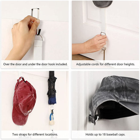 2 Pieces Adjustable Door Cap Rack Closet Hanging Cap Organizer Hanging Cap Keeper Baseball Cap Holder Hanging Cap Hook Organizer Cap Hat Display Rack with Hooks Door Hat Storage Hanger (White)